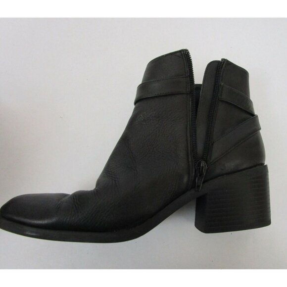 Jasmin Sport Black Leather Ankle Boots Womens Strapeze 8M Block Heel Zipper - Picture 8 of 11